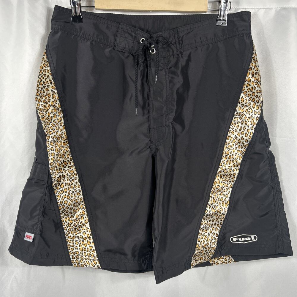 Vintage 90s 80s retro Fuel Leopard Print Board Short Swim Trunks Size 34